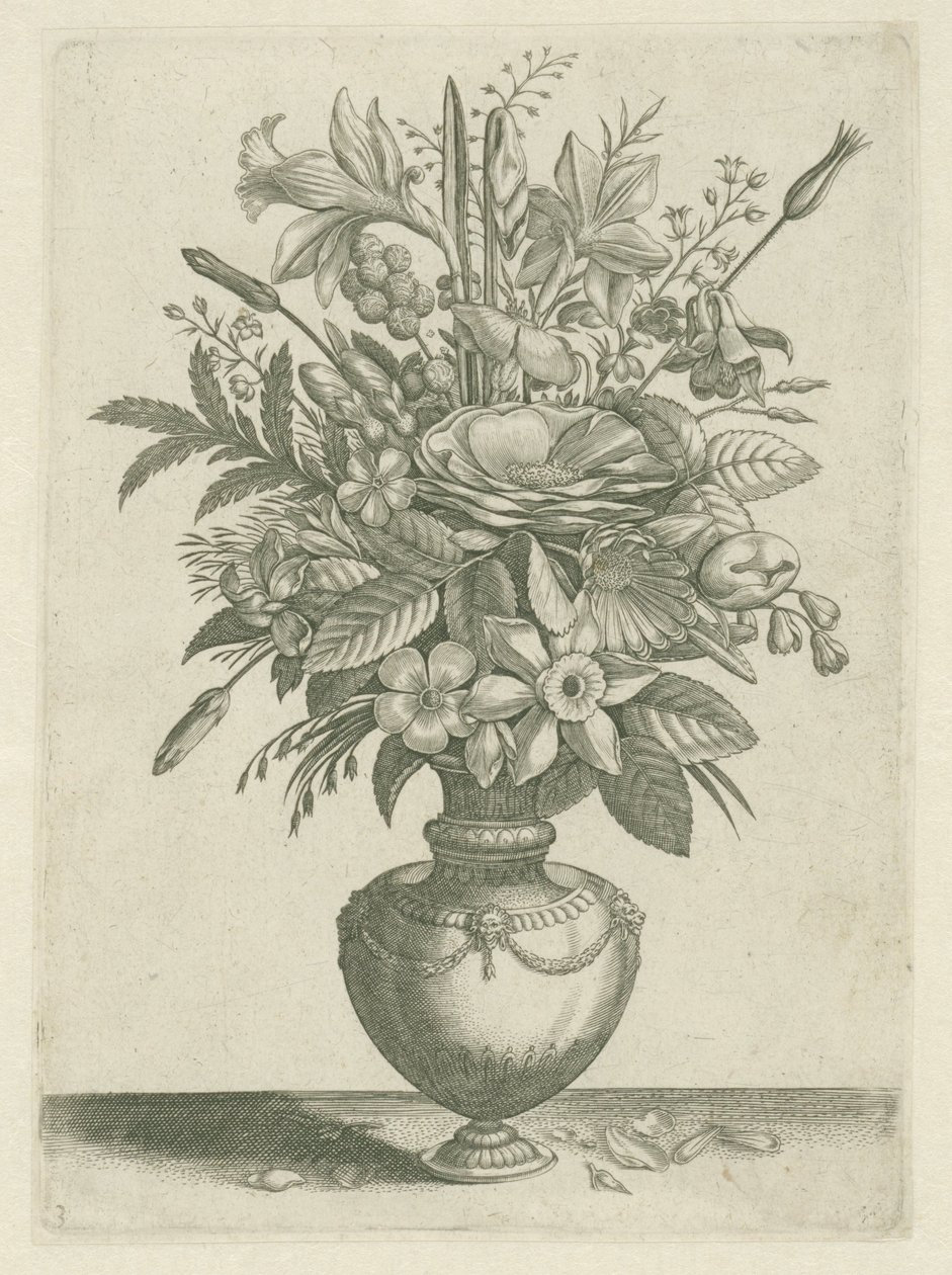 Váza virágokkal, köztük trombita nárciszokkal Florilegium (sorozat címe) alkotó: Adriaen Collaert