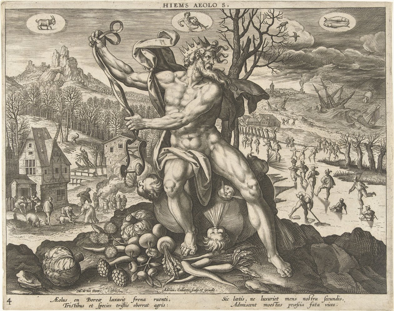 Téli Hiems Aeolos. (cím a tételen) A négy évszak (sorozat címe) alkotó: Adriaen Collaert