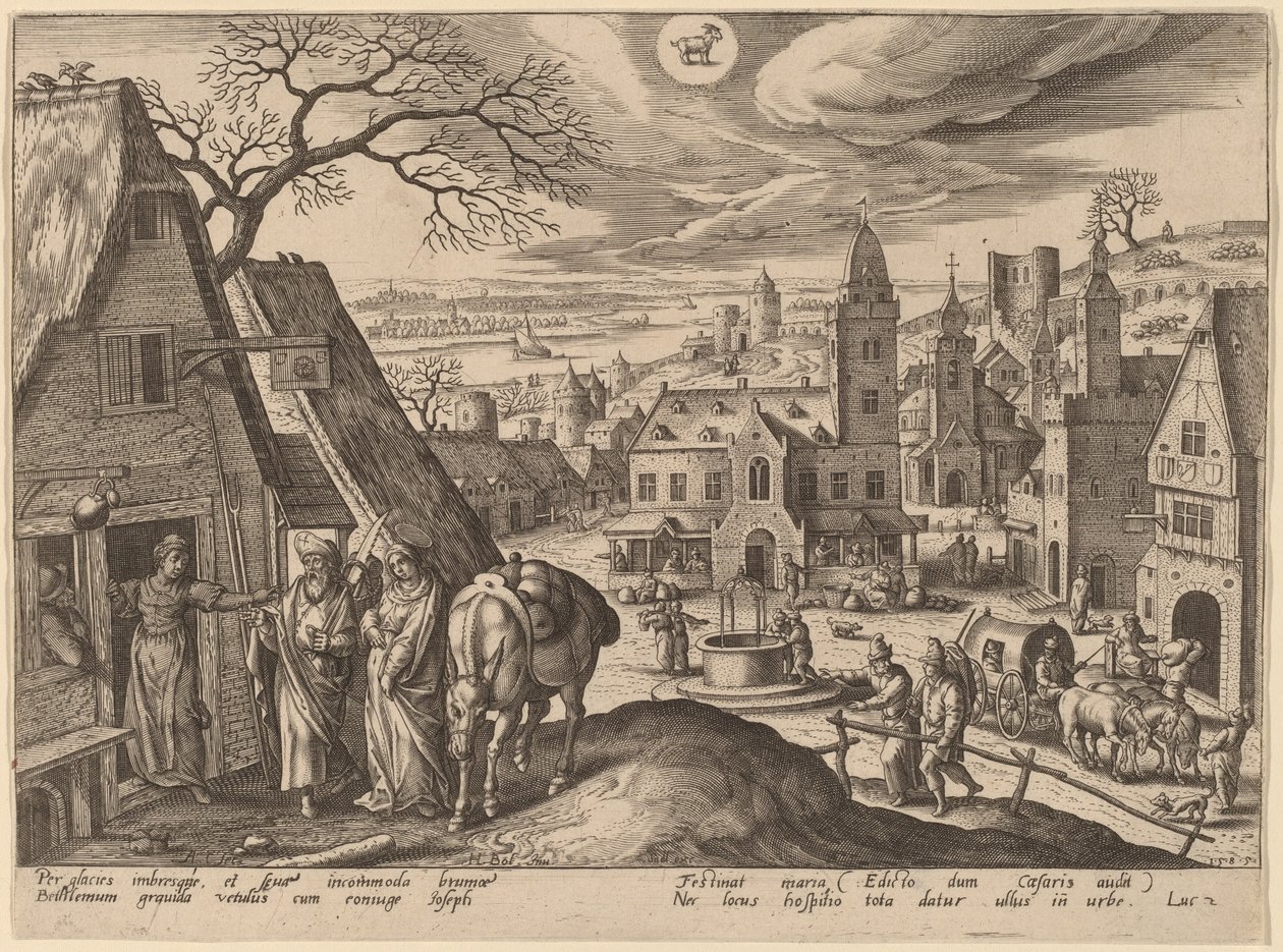 Szűz és József a fogadóban alkotó: Adriaen Collaert after Hans Bol