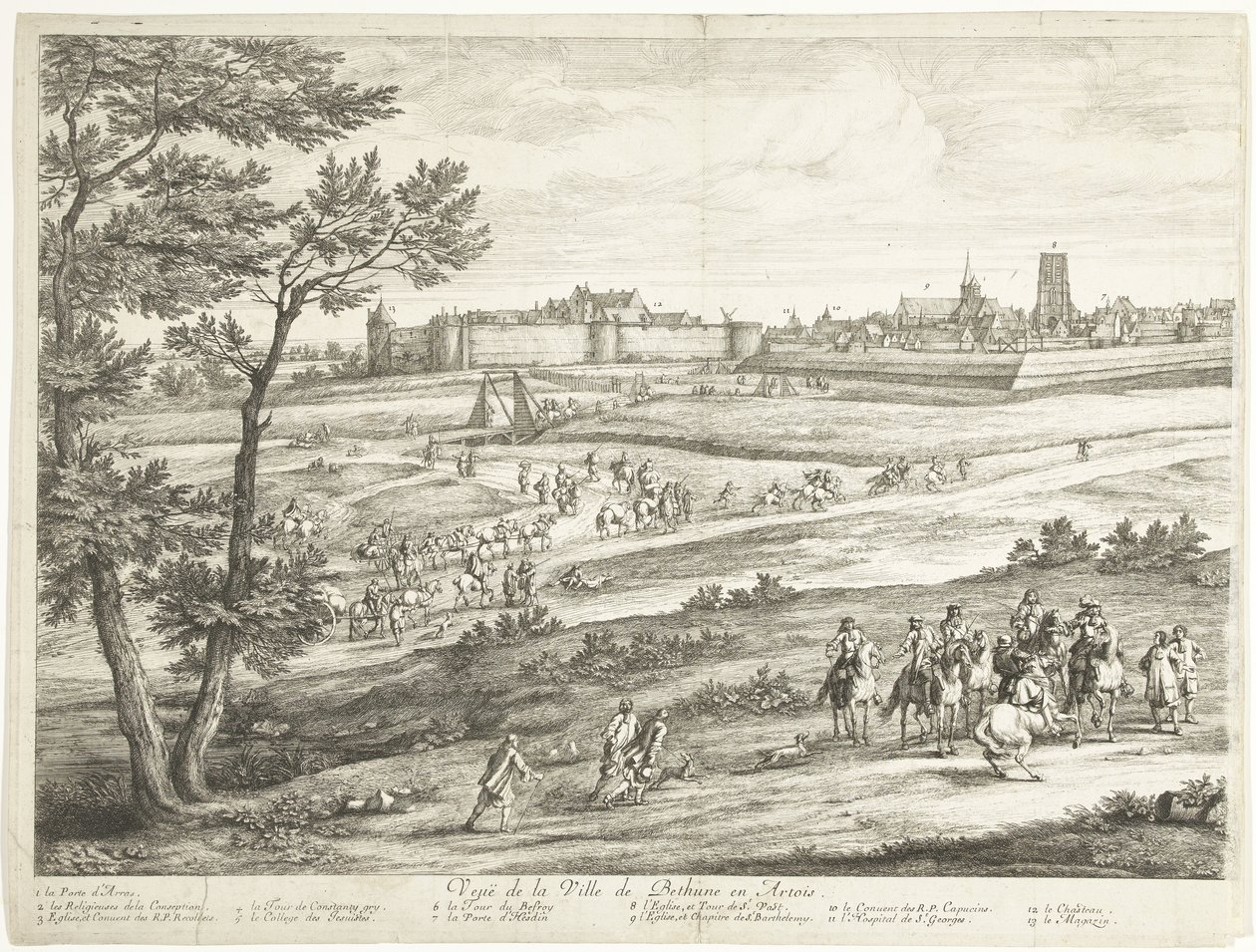 Bethune látképe (bal oldali lap) Veuë de la Ville de Bethune en Artois (cím a tárgyon) alkotó: Adriaen Frans Boudewyns