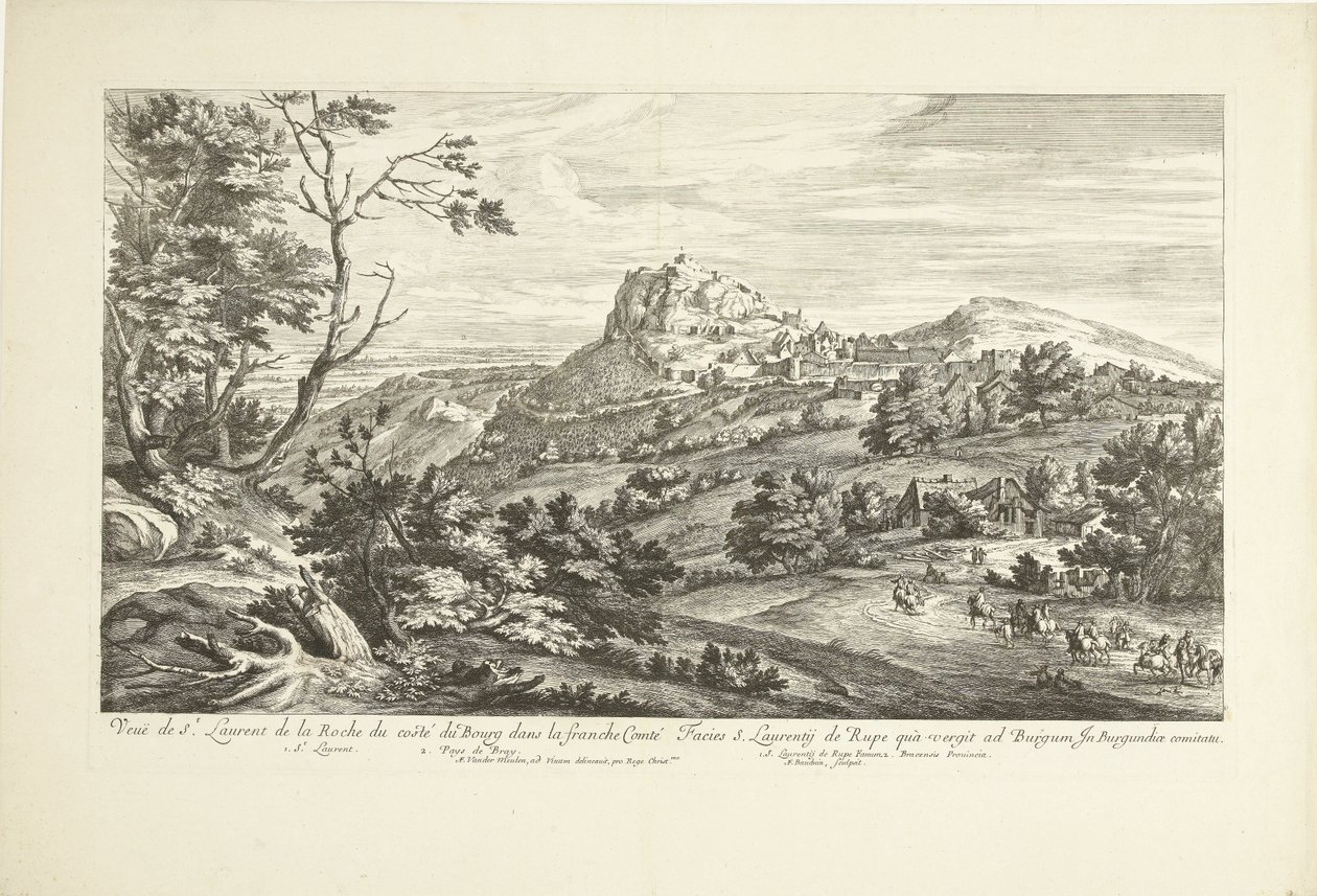 Gezicht op Saint Laurent de la Roche St. Laurent de la Roche kilátása a Costé du Bourgról a Franche Comtéban (cím a tárgyon) alkotó: Adriaen Frans Boudewyns