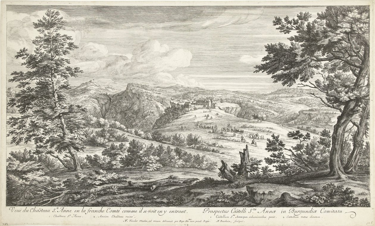 Gezicht op het kasteel van Sainte Anne Kilátás a kastélyra, Ste. Anne a szabad Comtéban, ahogy látja magát belépni (cím a tárgyon) alkotó: Adriaen Frans Boudewyns