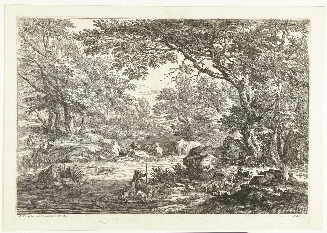 Táj pihenő vadászokkal Tájak vadászokkal (sorozat címe) alkotó: Adriaen Frans Boudewyns