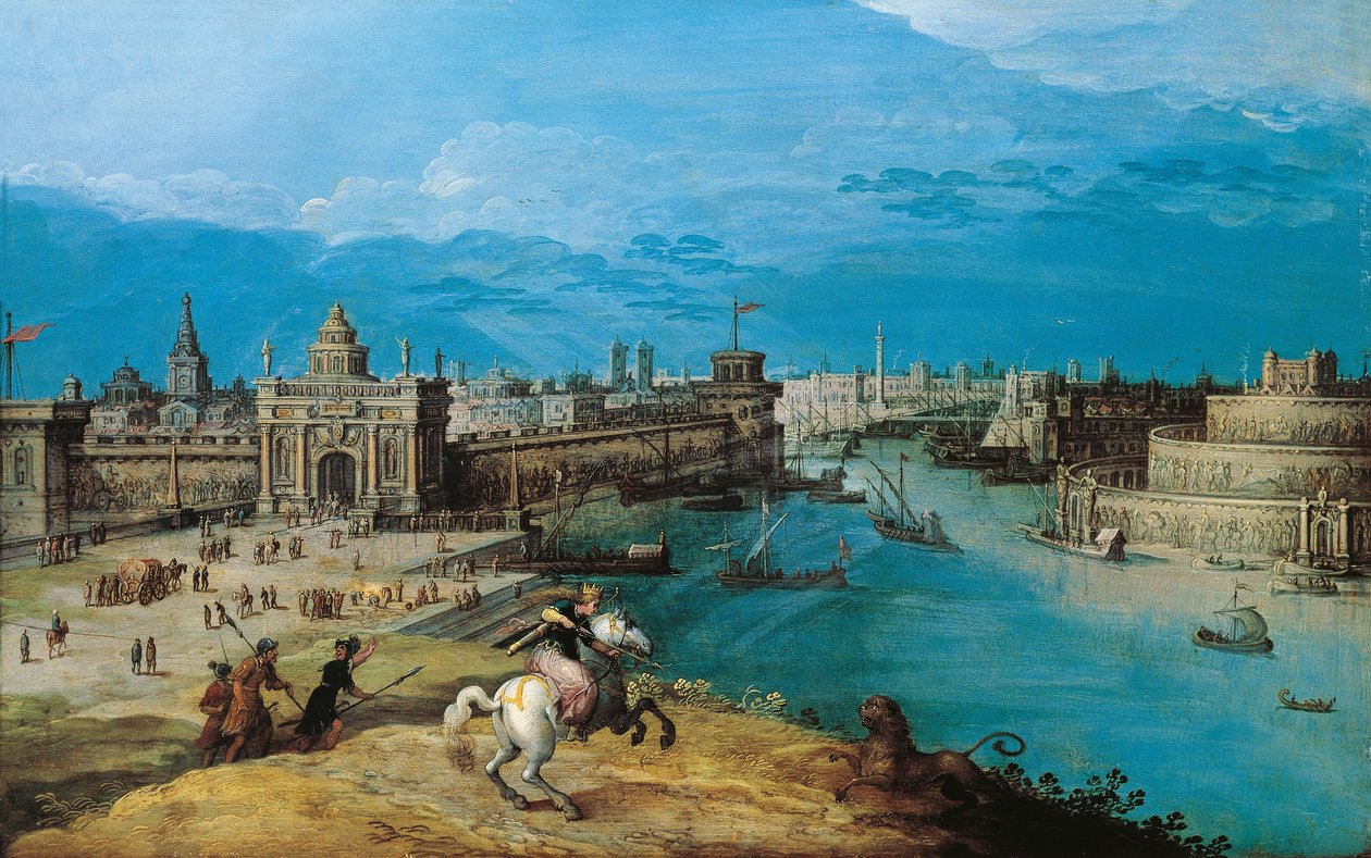 Vadászat az oroszlánra Babilon kapujában (olaj, vászon) alkotó: Adriaen I van Nieulandt