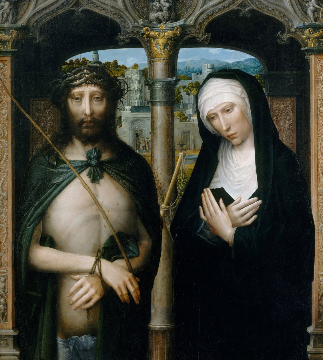 A tövisekkel megkoronázott Krisztus Ecce Homo és a Gyászoló Szűz, kb. 1530-40. alkotó: Adriaen Isenbrandt
