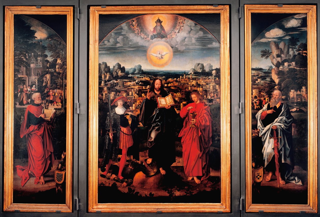 Szent Pancrace triptikusa - Adriaen Isenbrant (Adrien Ysenbrant, Ysenbrandt, Hysebrant) festménye fára (1490-1551) 16. századi debütálás Dim 185x270 cm Genes, chiesa di san Pancrazio alkotó: Adriaen Isenbrandt or Isenbrant