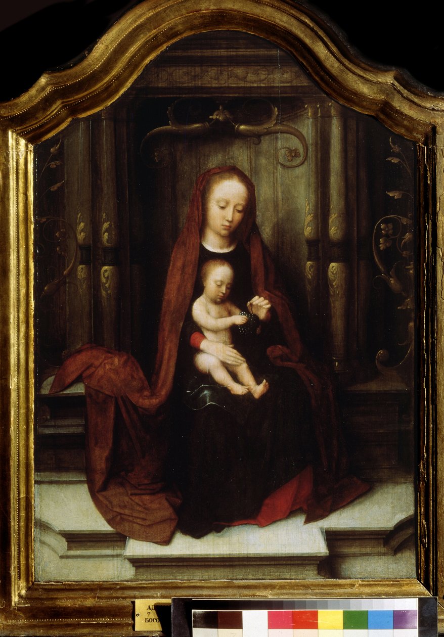 "Madonna és gyermek" (A szűz és a gyermek trónolt) Adriaen Isenbrant festménye (Adrien Ysenbrant, Ysenbrandt, Hysebrant) (1490-1551) 16. századi Puskin Múzeum Moszkva alkotó: Adriaen Isenbrandt or Isenbrant
