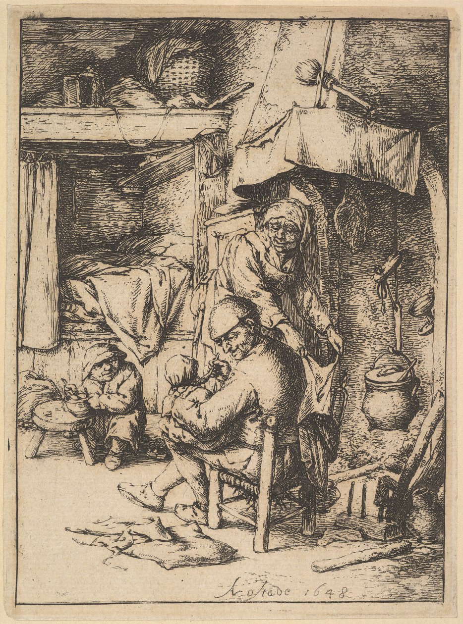 A család apja húslevest ad babájának, 1610-85. alkotó: Adriaen Jansz. van Ostade