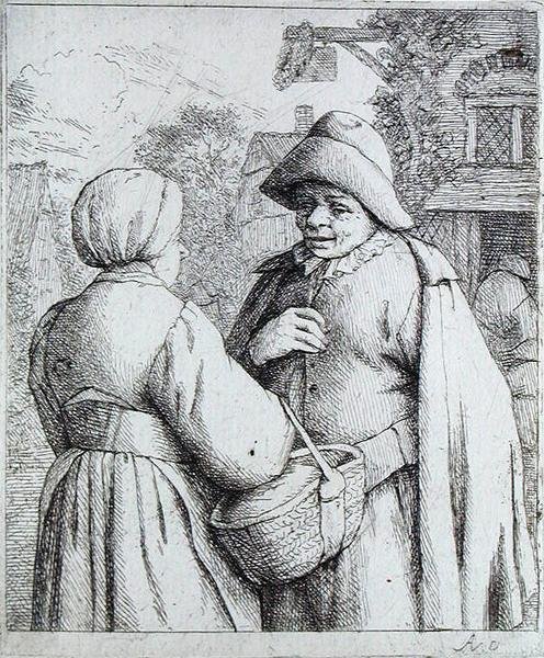 Férfi és nő beszélget (metszet) alkotó: Adriaen Jansz. van Ostade