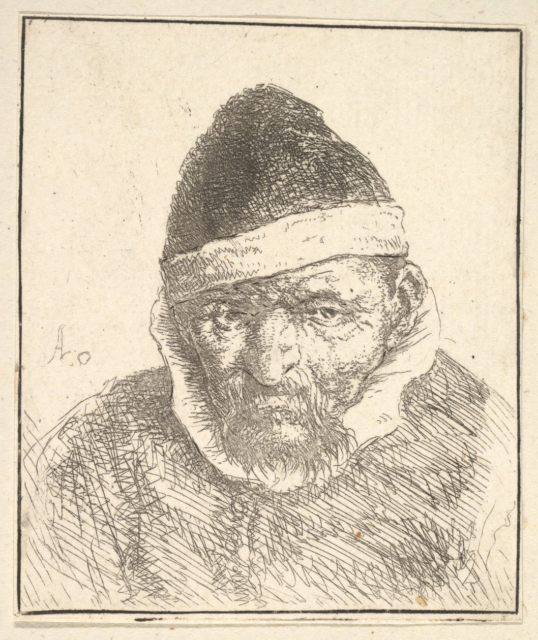 Fehérgalléros és hegyes kalapos öregember, 1610-85. alkotó: Adriaen Jansz. van Ostade