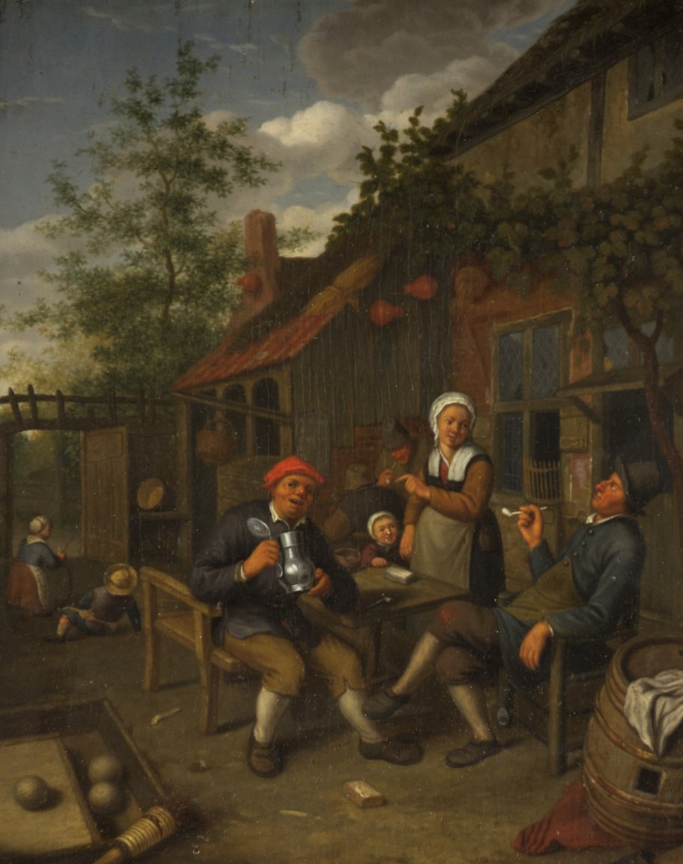 Parasztok isznak a fogadón kívül (olaj a panelen) alkotó: Adriaen Jansz. van Ostade