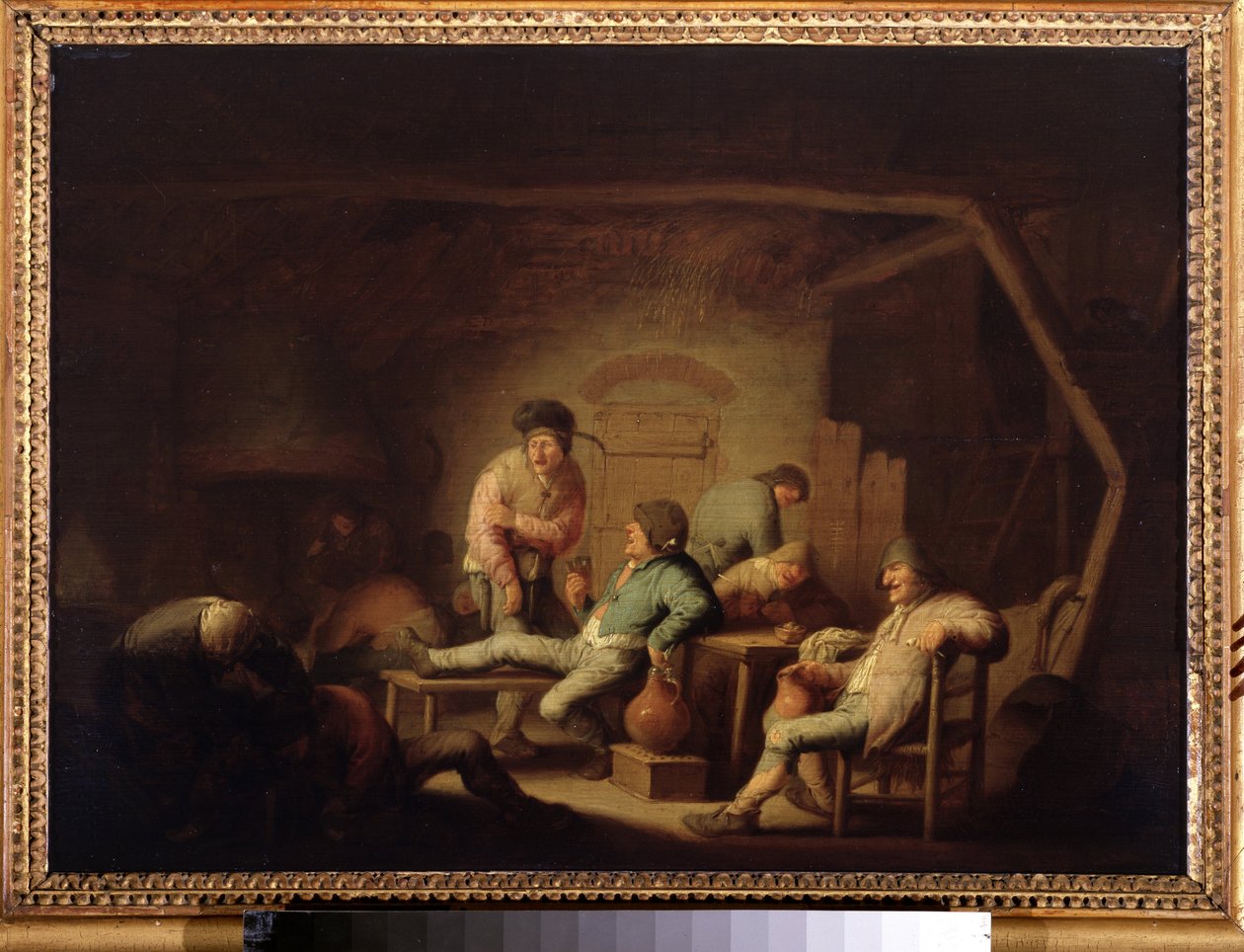 Inn jelenet. (Taverna jelenet). Adriaen Jansz van Ostade (1610-1685) festménye, 1635 körül. Holland iskola, barokk stílus. Olaj, fa. Puskin Múzeum, Moszkva. alkotó: Adriaen Jansz. van Ostade