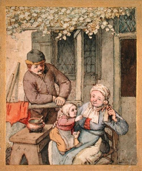 A gyermek és a baba (toll és akvarell papíron) alkotó: Adriaen Jansz. van Ostade