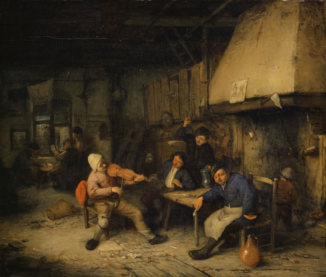 Hegedűs és ivó gazdák egy kocsmában, 1663 alkotó: Adriaen Jansz. van Ostade