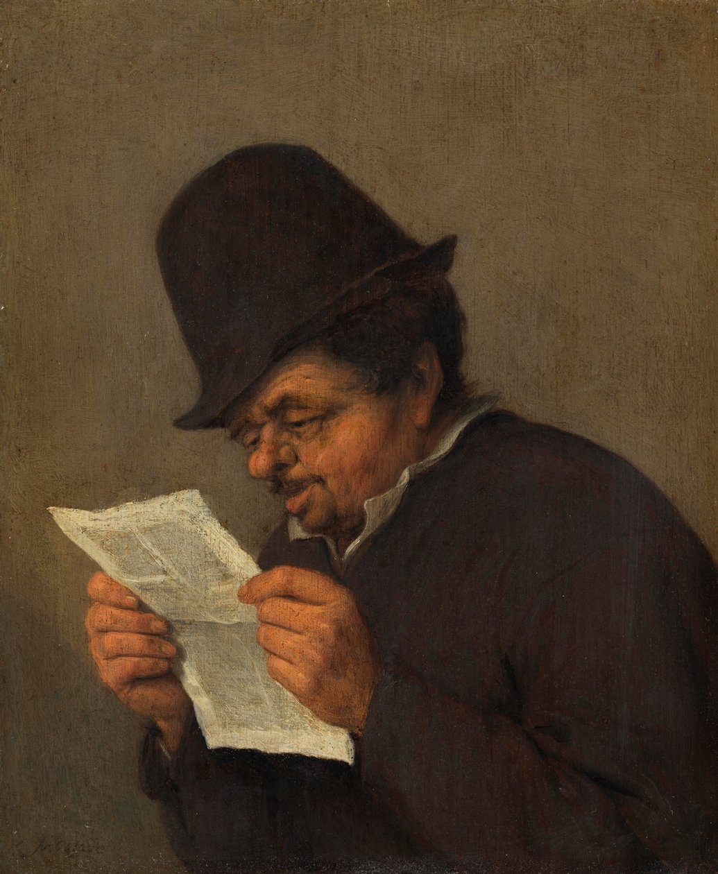 Régi paraszt lapot olvas, 1647 körül (olaj, tölgy) alkotó: Adriaen Jansz. van school of Ostade