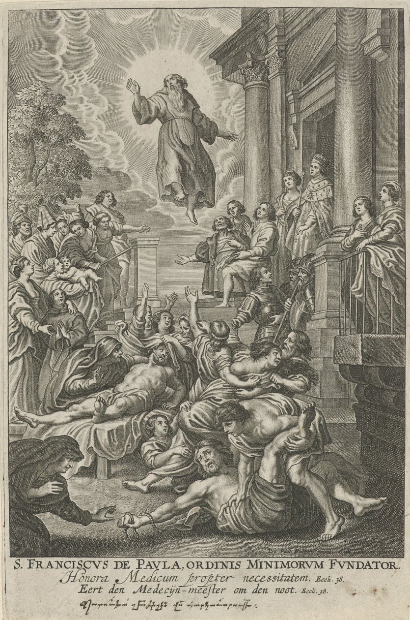H. Franciscus van Paola geneest de zieken Paula Szent Ferenc, a Kiskorúak Rendjének alapítója (cím a tárgyon) alkotó: Adriaen Lommelin