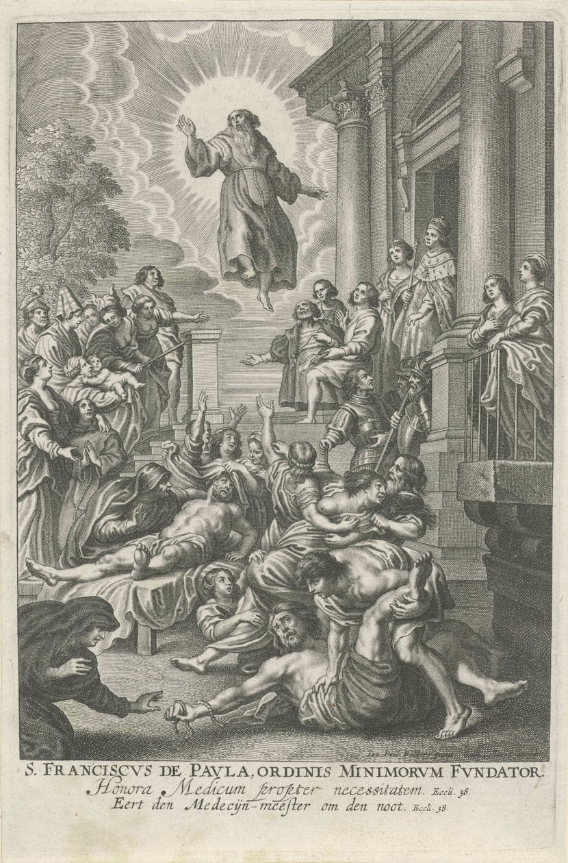 H. Franciscus van Paola geneest de zieken Paula Szent Ferenc, a Kiskorúak Rendjének alapítója (cím a tárgyon) alkotó: Adriaen Lommelin
