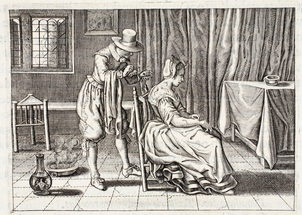 Piócák alkalmazása, illusztráció a Zinne-werk emblémájából, Johannes de Brune (1589-1658), Jan Jacobs Schipper, Amszterdam, 1661 alkotó: Adriaen Pietersz van de Venne