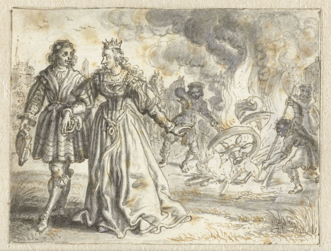 A menyasszony esküvői edzője leégett mögötte alkotó: Adriaen Pietersz van de Venne
