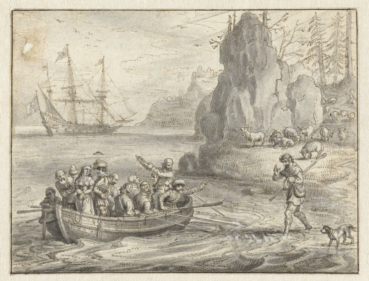 Celadon könyörgő kalózok, hogy vigyék el elrabolt feleségével, Galateával alkotó: Adriaen Pietersz van de Venne