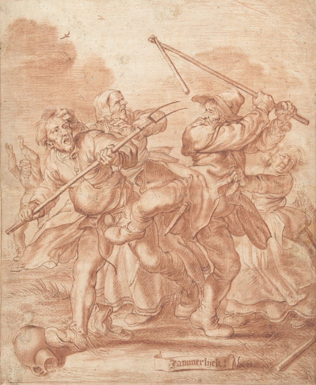 Harc parasztok, 1600-62 (kréta papíron) alkotó: Adriaen Pietersz van de Venne