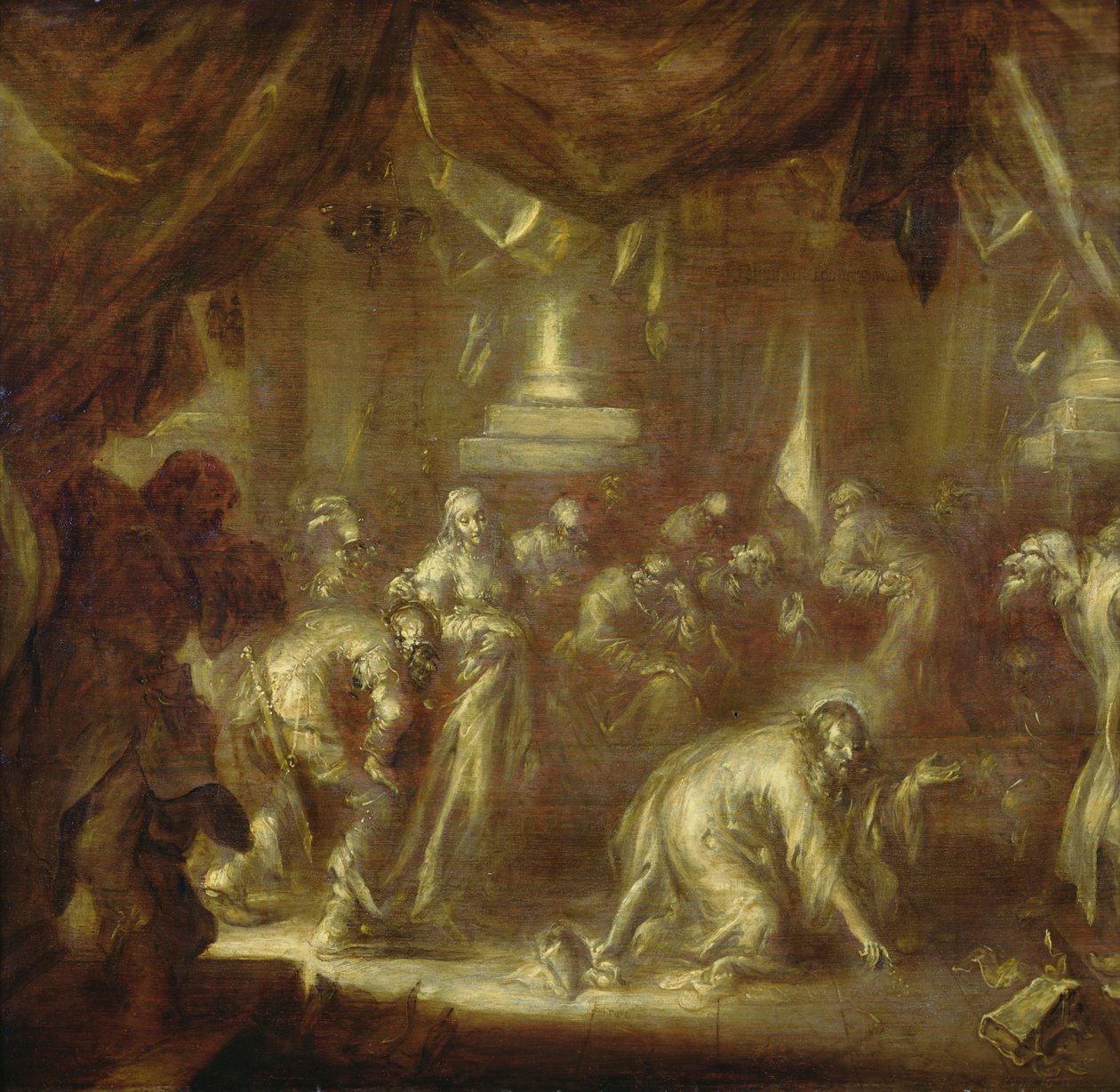 Jézus és a házasságtörőnő (grisaille a fán) alkotó: Adriaen Pietersz van de Venne