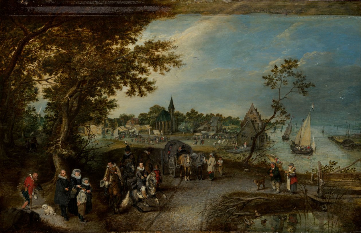 Tájkép figurákkal és falusi vásárral alkotó: Adriaen Pietersz. van de Venne