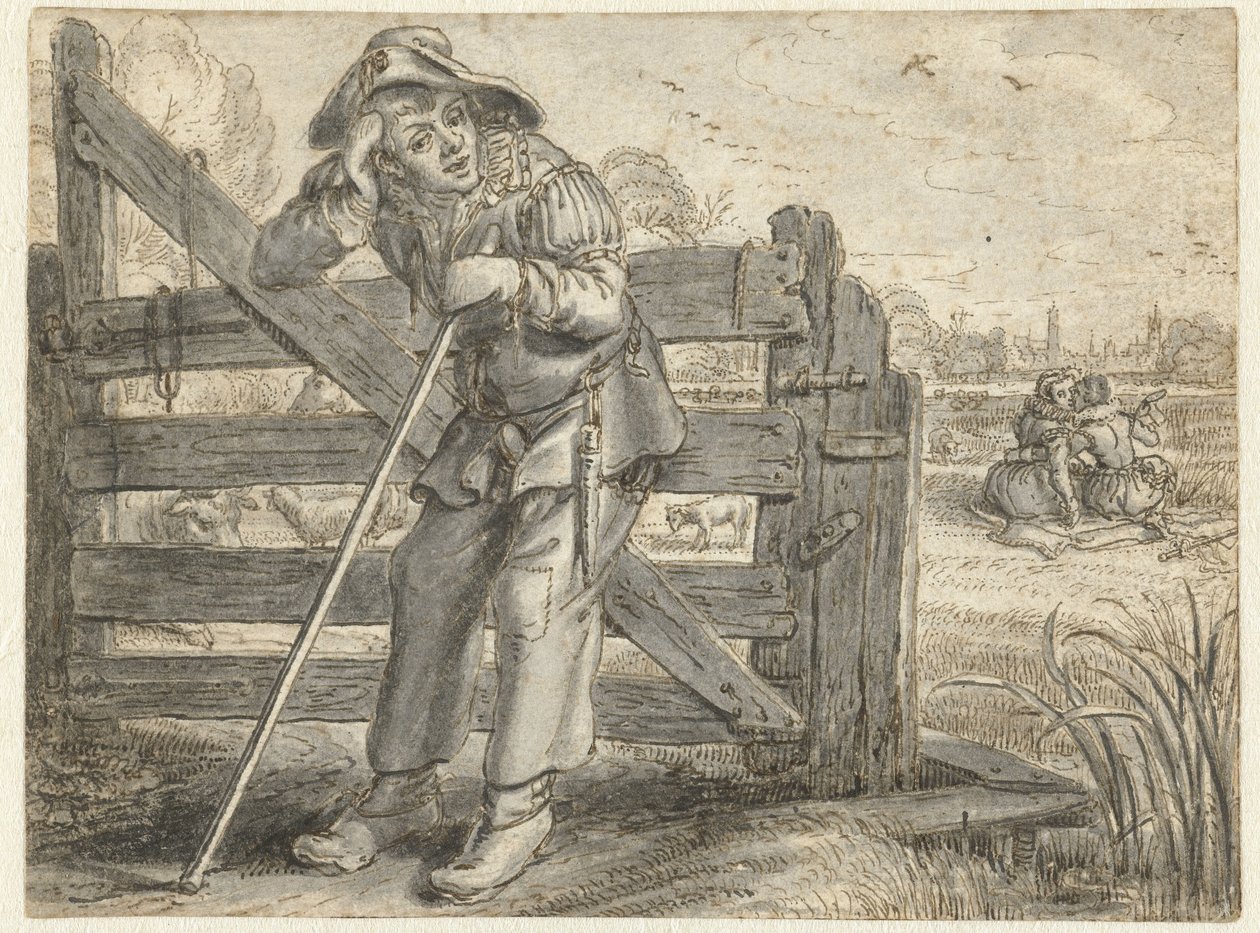 Fat Leendert és Lijsje Teunis őrült szerelme, Joncker Maertennel alkotó: Adriaen Pietersz van de Venne