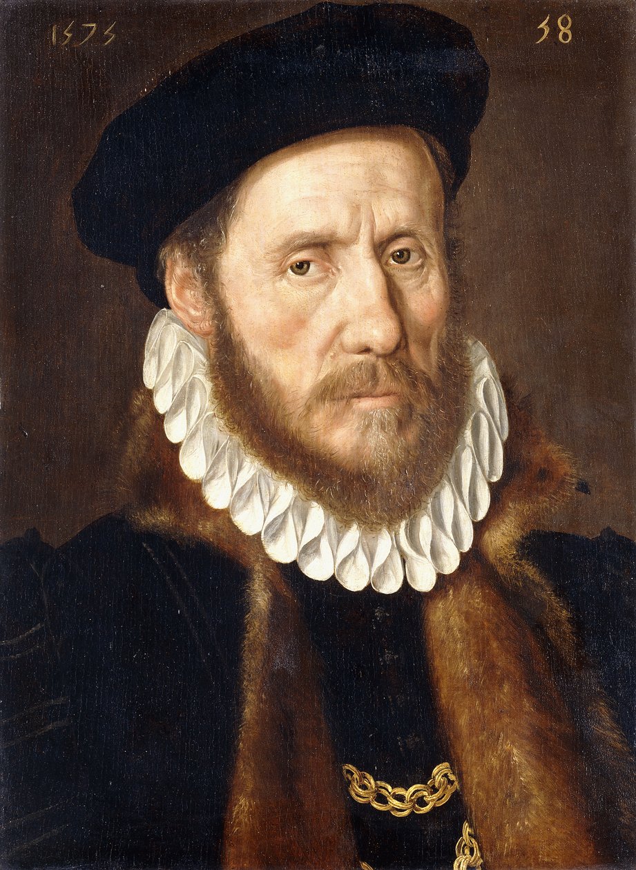 Egy szakállas úriember portréja, mellhosszú, aranyláncot visel a szőrmével bélelt kabát alatt, 1575 alkotó: Adriaen Thomasz Key