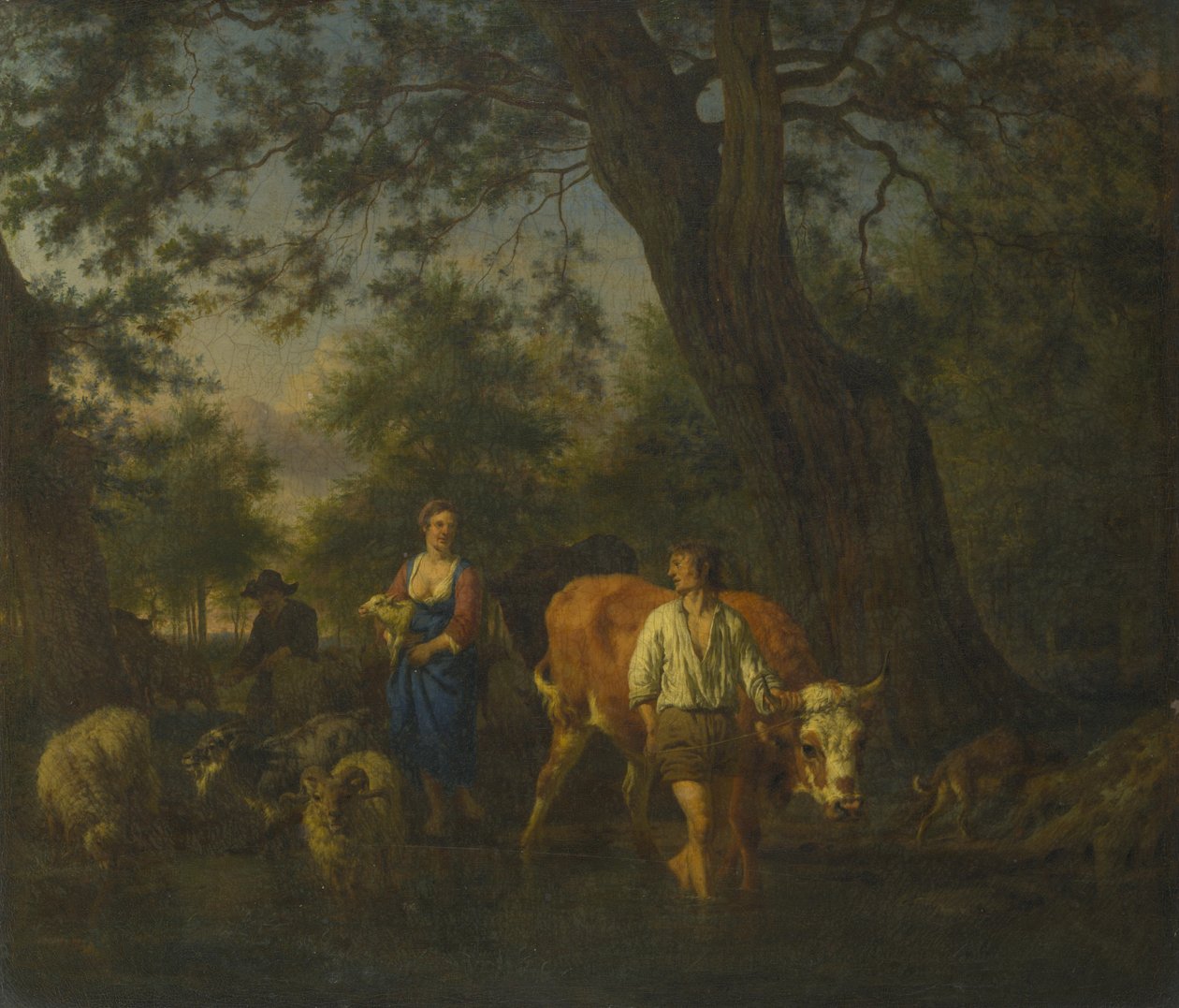 Parasztok marhákkal, akik patakba törnek, 1662 körül alkotó: Adriaen Velde van de