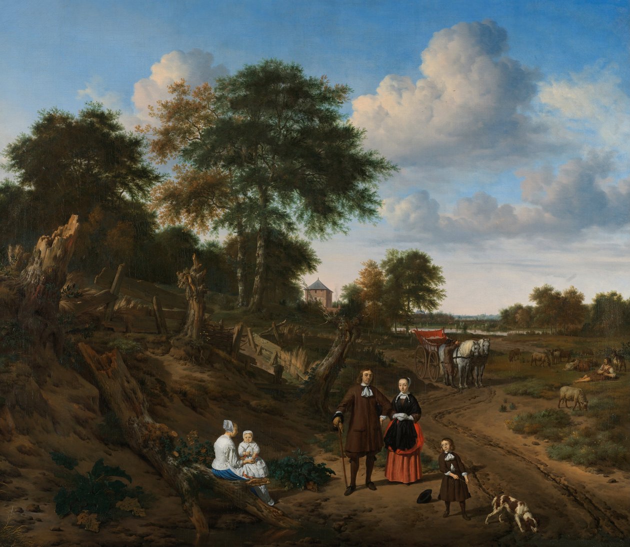 Kétgyermekes pár és egy dajka portréja egy tájban, 1667 alkotó: Adriaen Velde van de