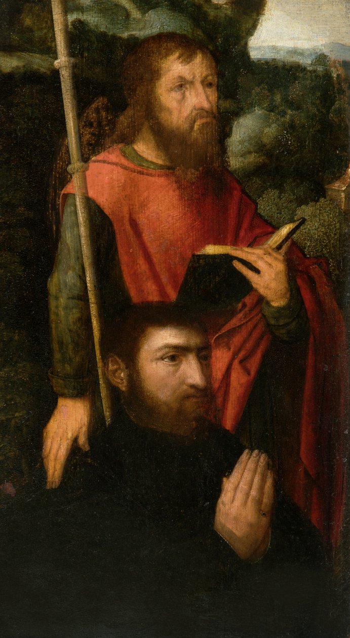Férfi szent adományozóval alkotó: Adriaen circle of Ysenbrandt
