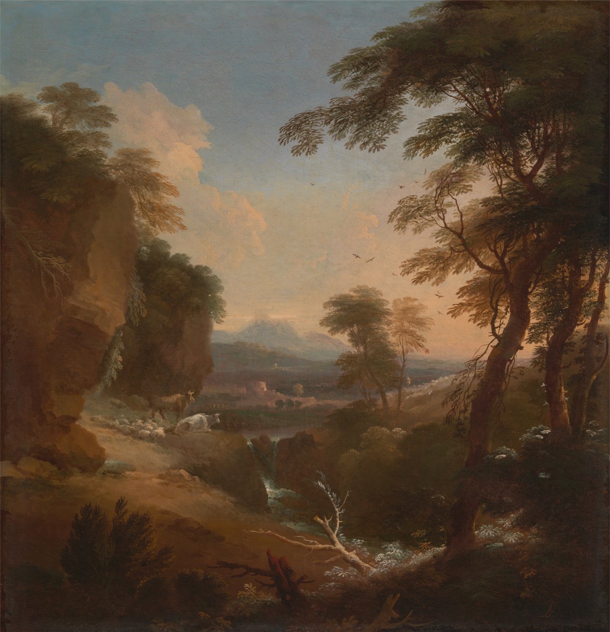 Táj távoli hegyekkel, kb. 1698. alkotó: Adriaen van Diest