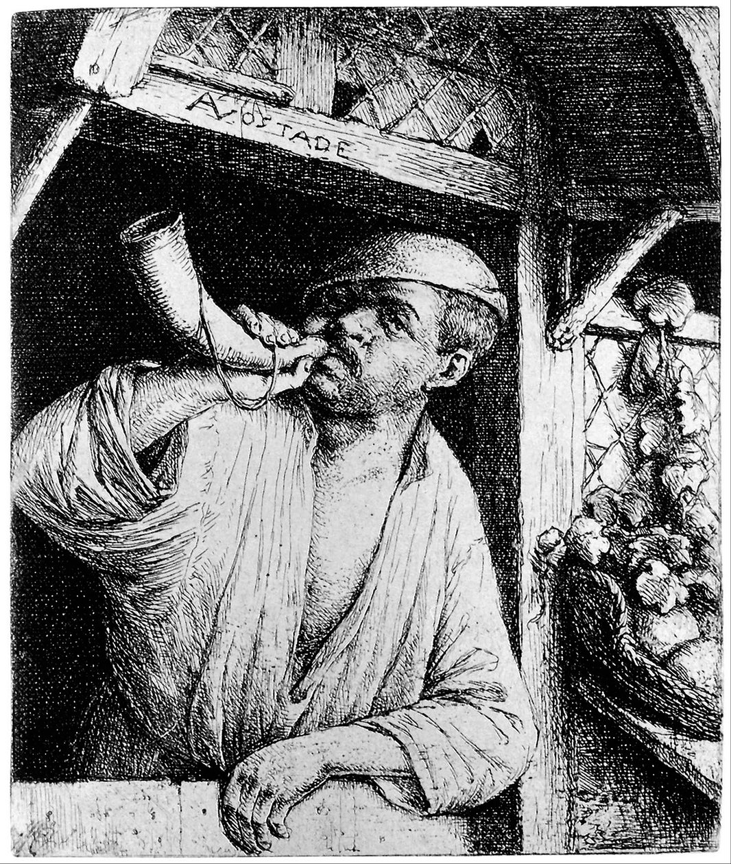 Egy pék kürtöl alkotó: Adriaen van Ostade