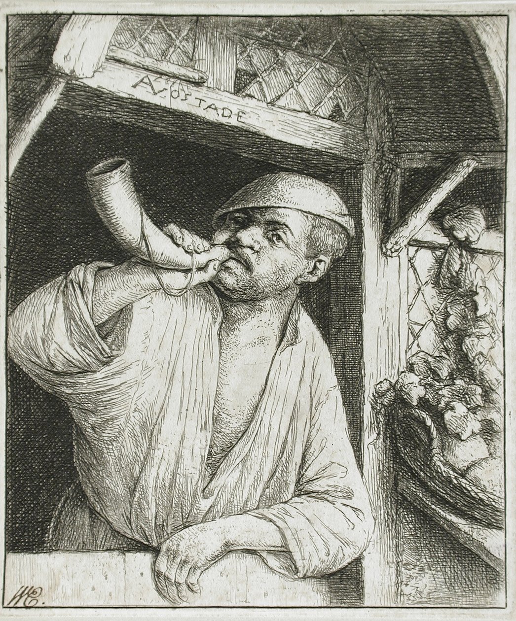 Kürtöt fújó pék alkotó: Adriaen van Ostade