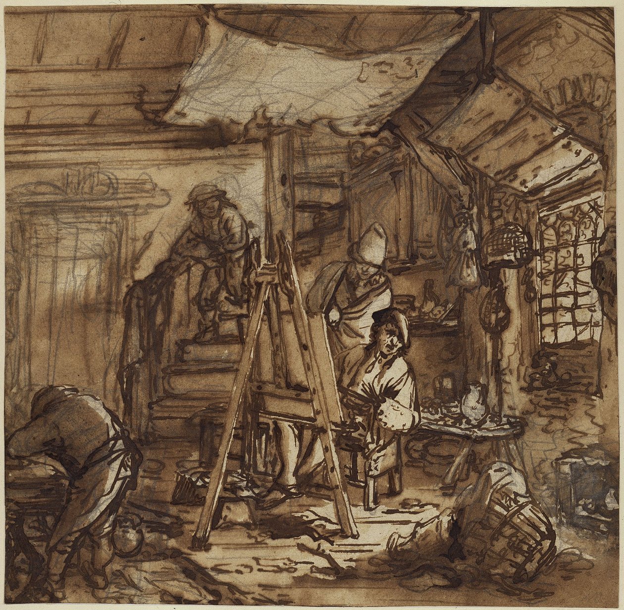 A festő a műtermében alkotó: Adriaen van Ostade