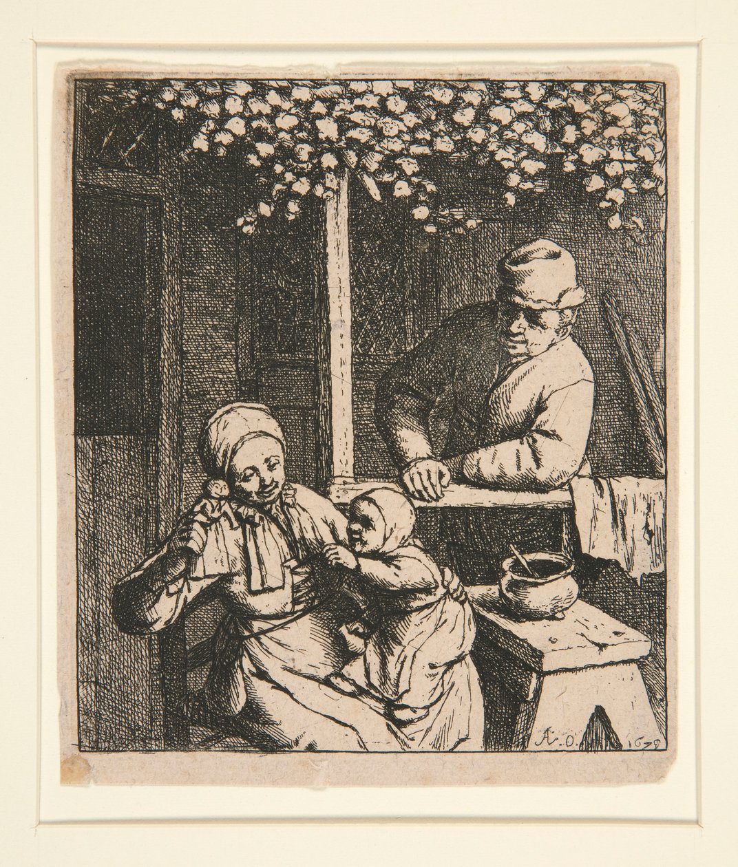 La poupee vágy [Nő ugratja a gyereket babával] alkotó: Adriaen van Ostade