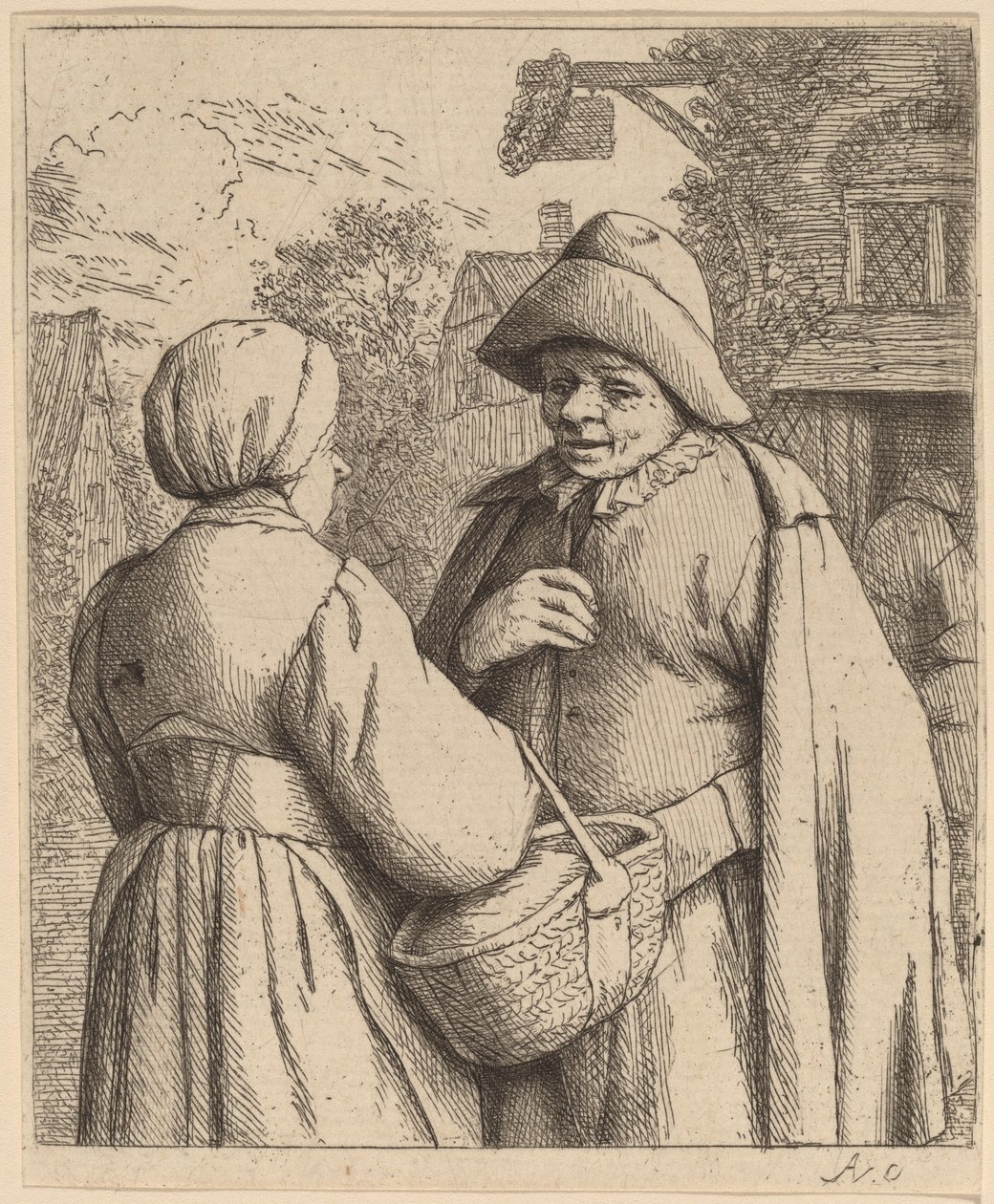 Férfi és nő beszélget alkotó: Adriaen van Ostade