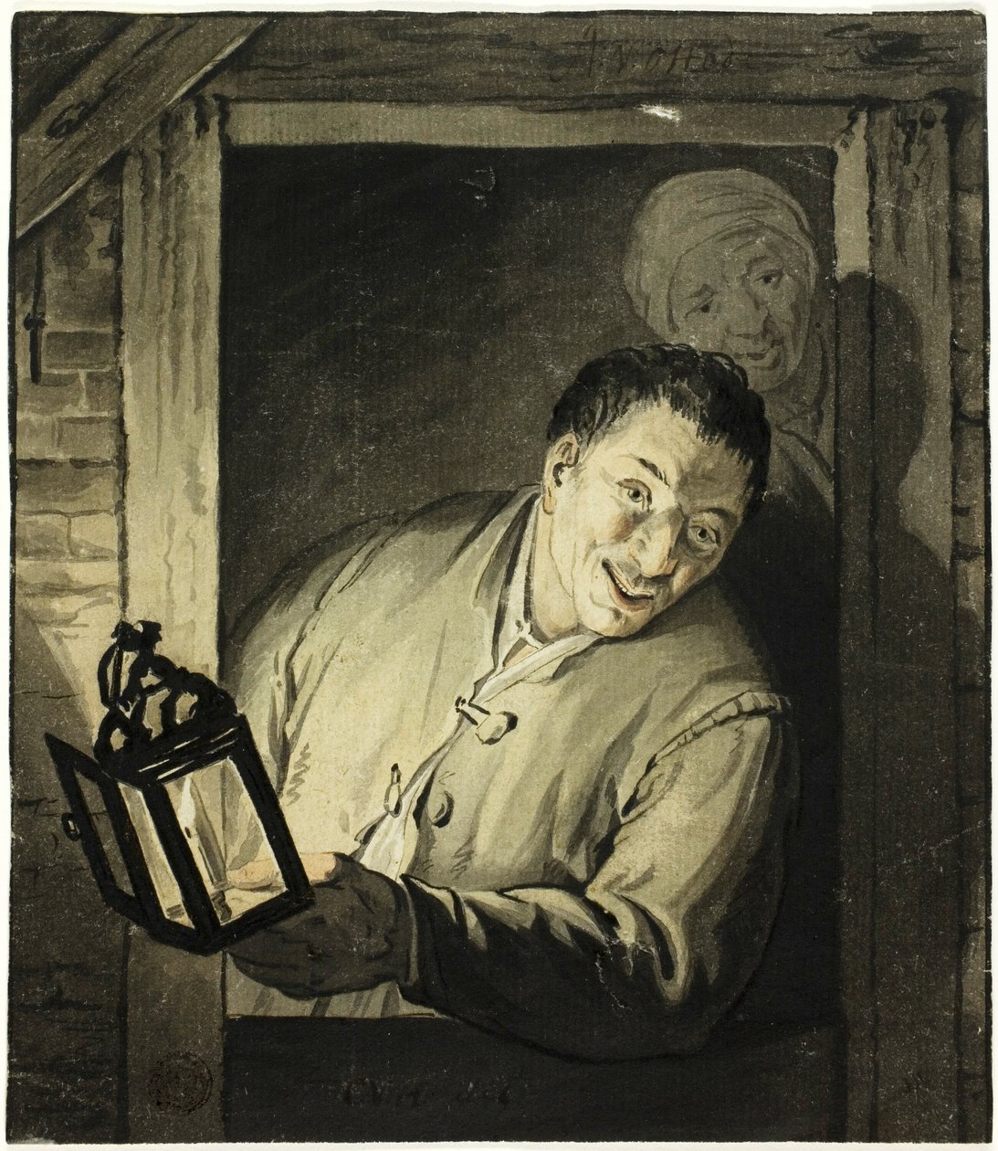 Férfi lámpás az ajtóban alkotó: Adriaen van Ostade