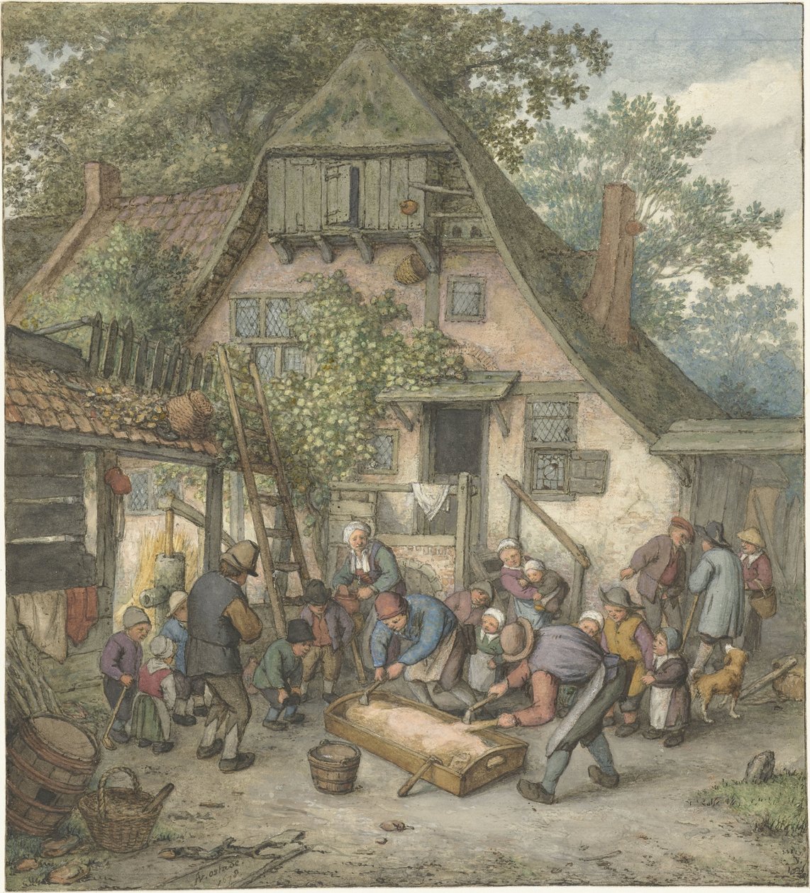 A disznó leforrázása Malackaparás alkotó: Adriaen van Ostade