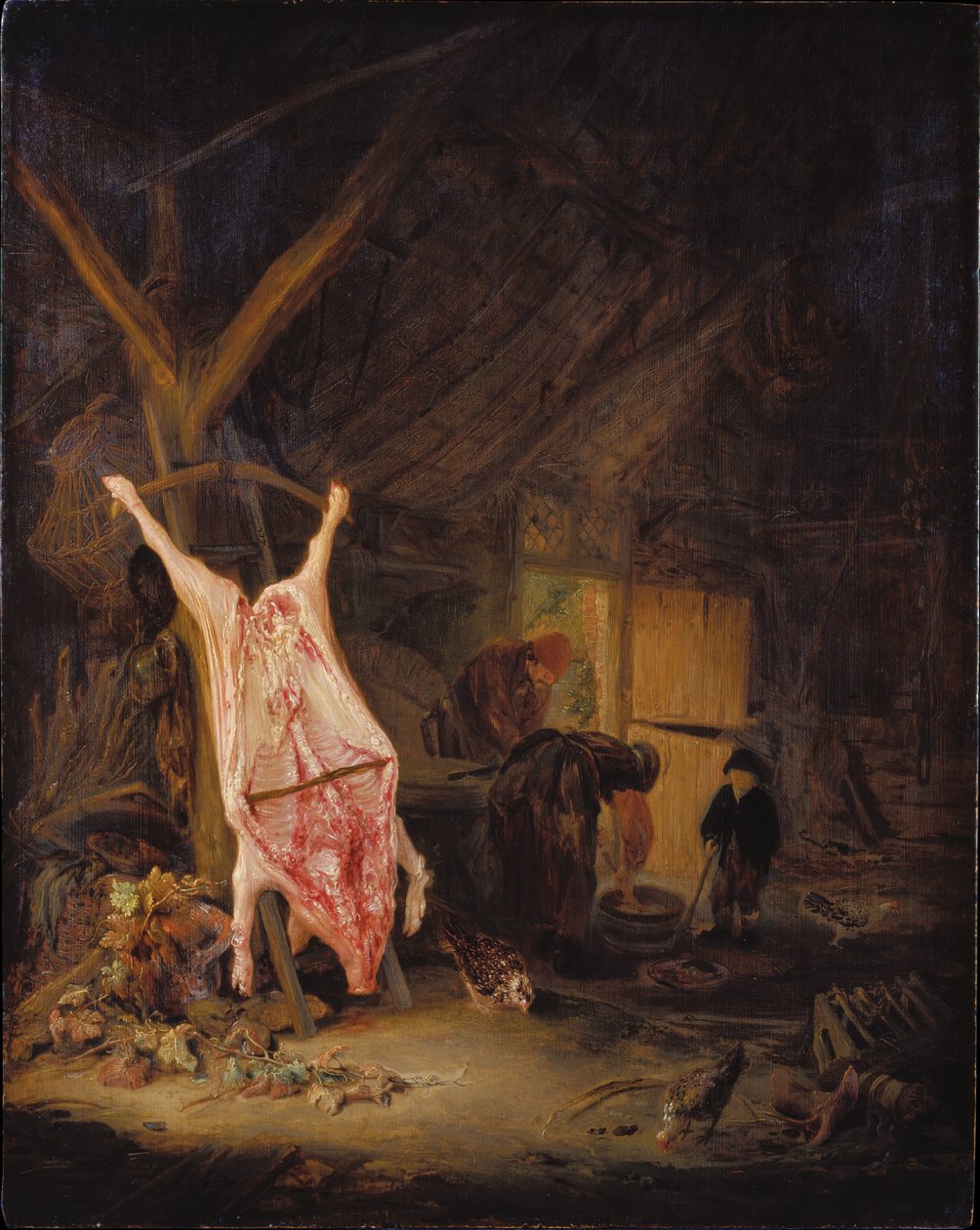 Levágott sertés egy istállóban alkotó: Adriaen van Ostade