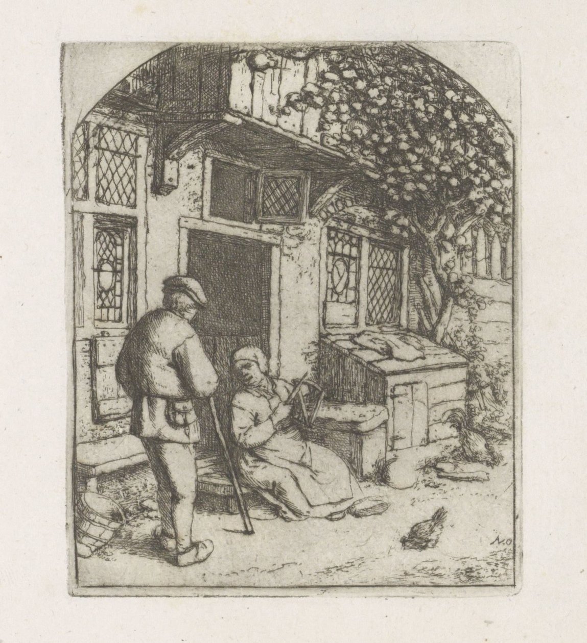 Spinster egy ház küszöbén alkotó: Adriaen van Ostade