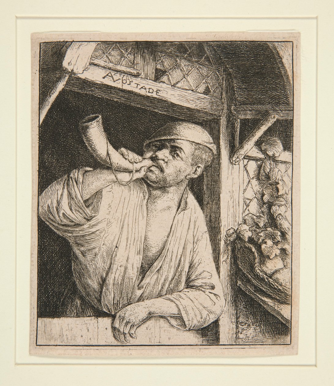 A pék kürtöt fúj alkotó: Adriaen van Ostade