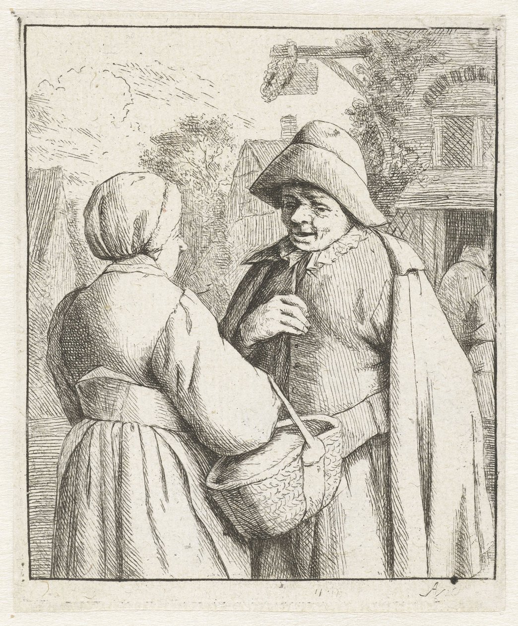 Nő és férfi beszél egymással alkotó: Adriaen van Ostade