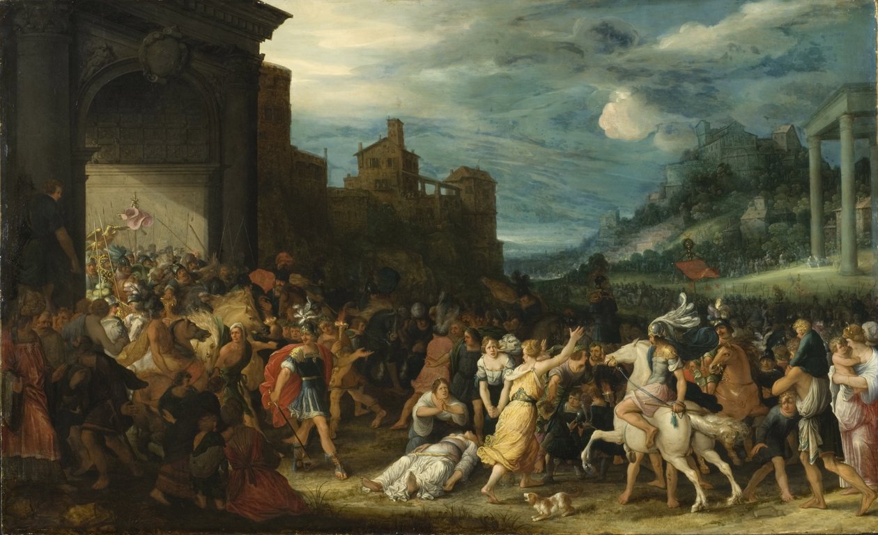 Les Horace entrent dans Rome - A Horatii belépő Rómába, Stalbemt, Adriaen, van (1580-1662). Olaj, fa. Mérete: 67x109 cm. Nemzeti Múzeum Stockholm alkotó: Adriaen van Stalbemt