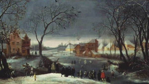 Téli táj korcsolyázókkal (panel) alkotó: Adriaen van Stalbemt