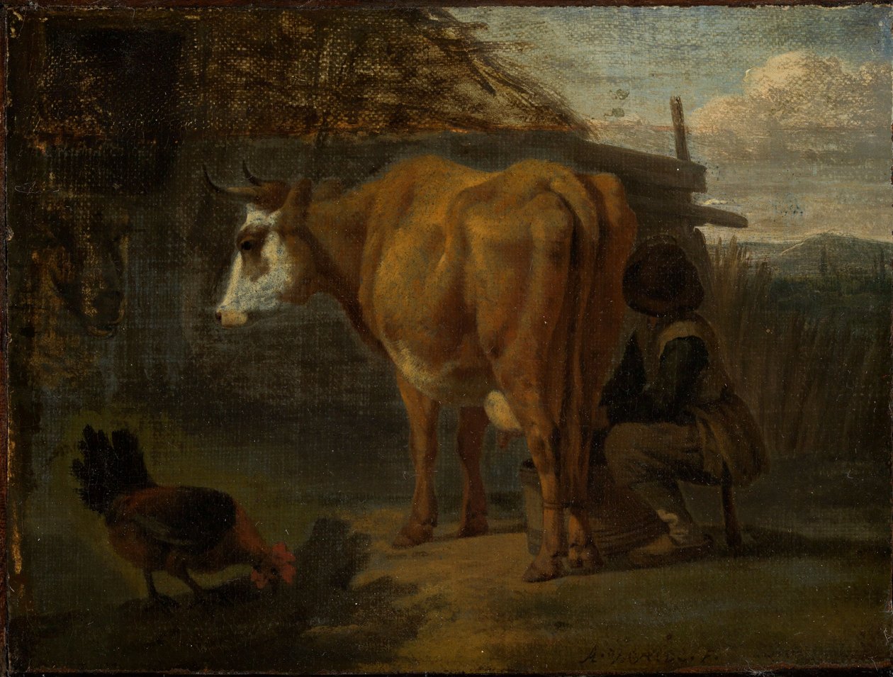 Egy pásztor fej egy barna tehenet alkotó: Adriaen van de Velde