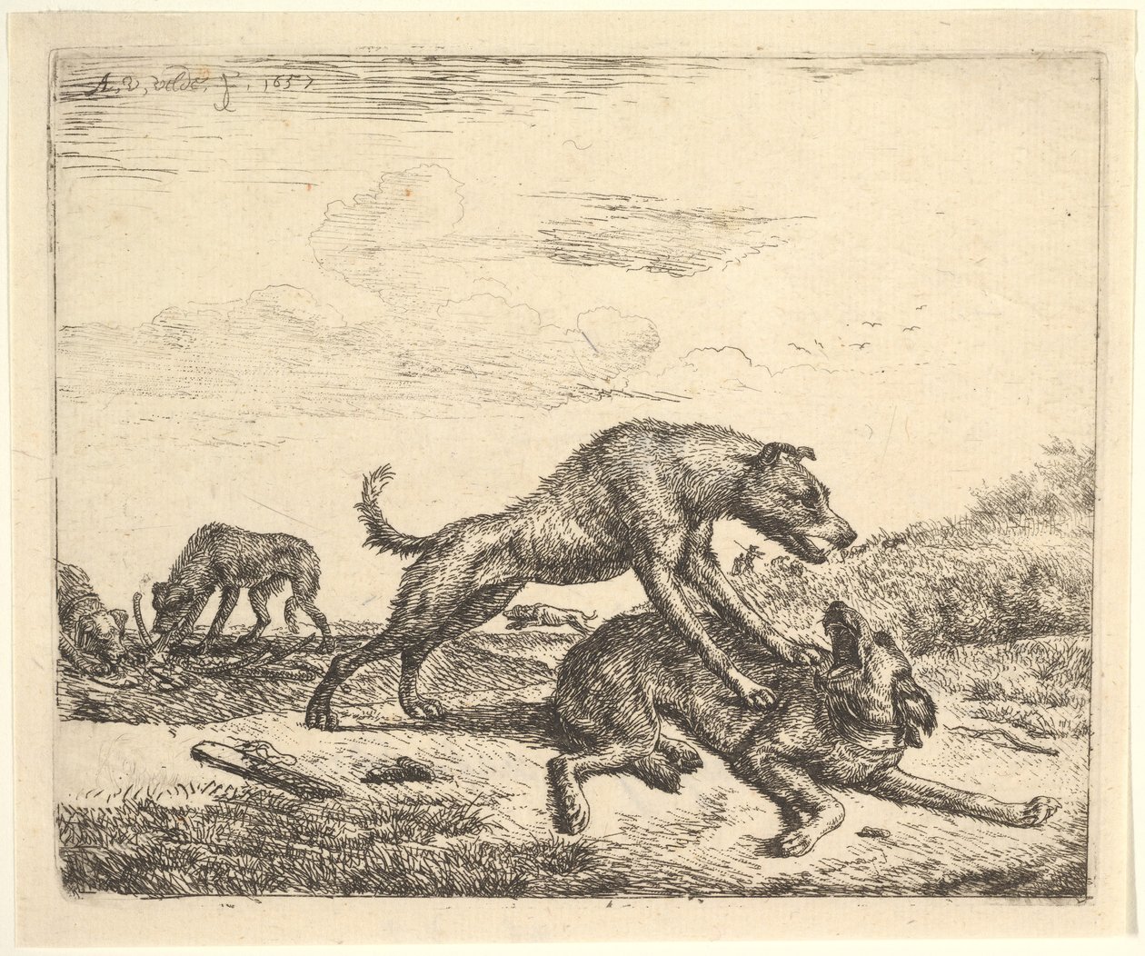 Harci kutyák, különböző állatokból, 1657. alkotó: Adriaen van de Velde