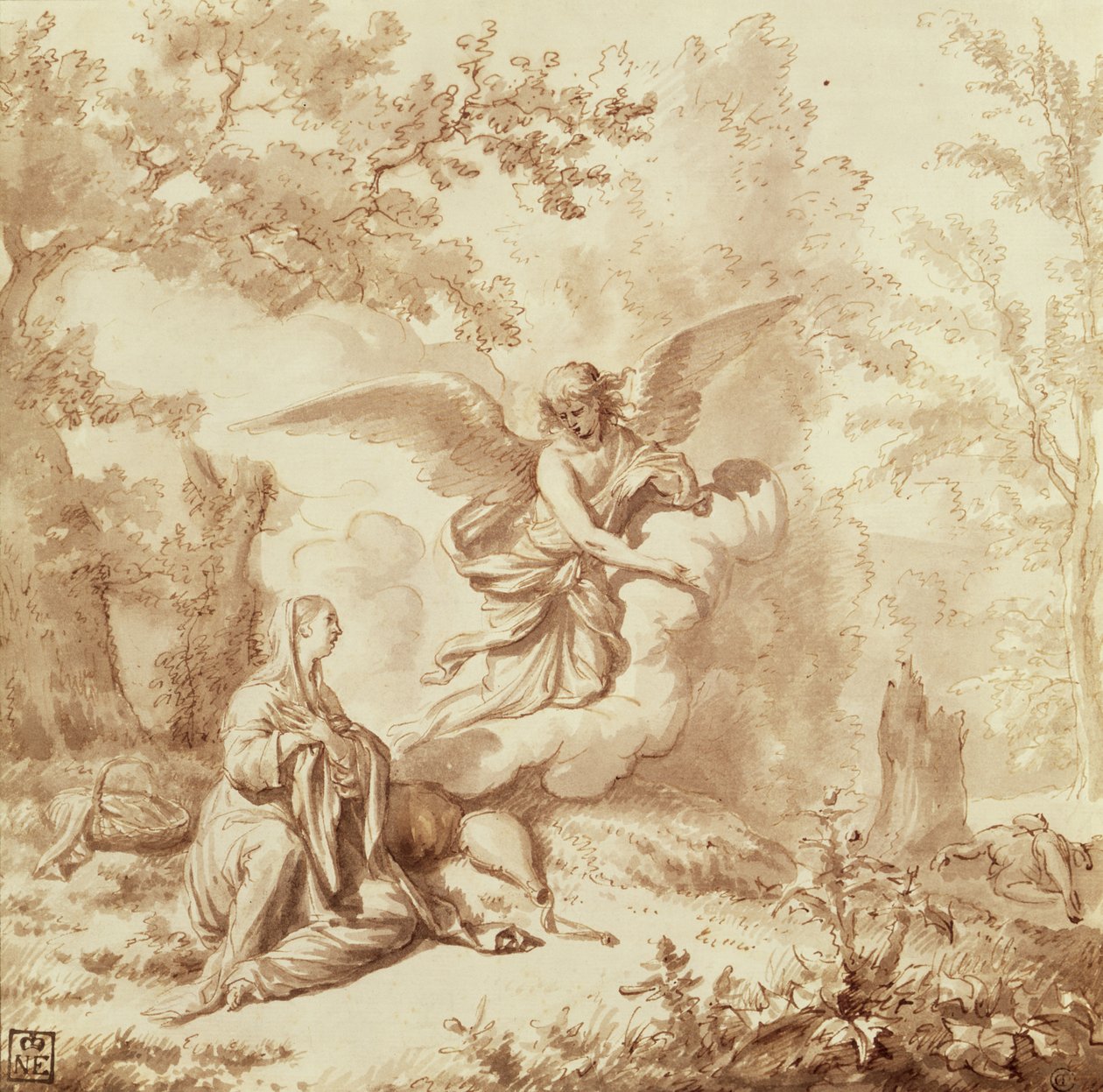 Hágár a vadonban (rajz) alkotó: Adriaen van de Velde