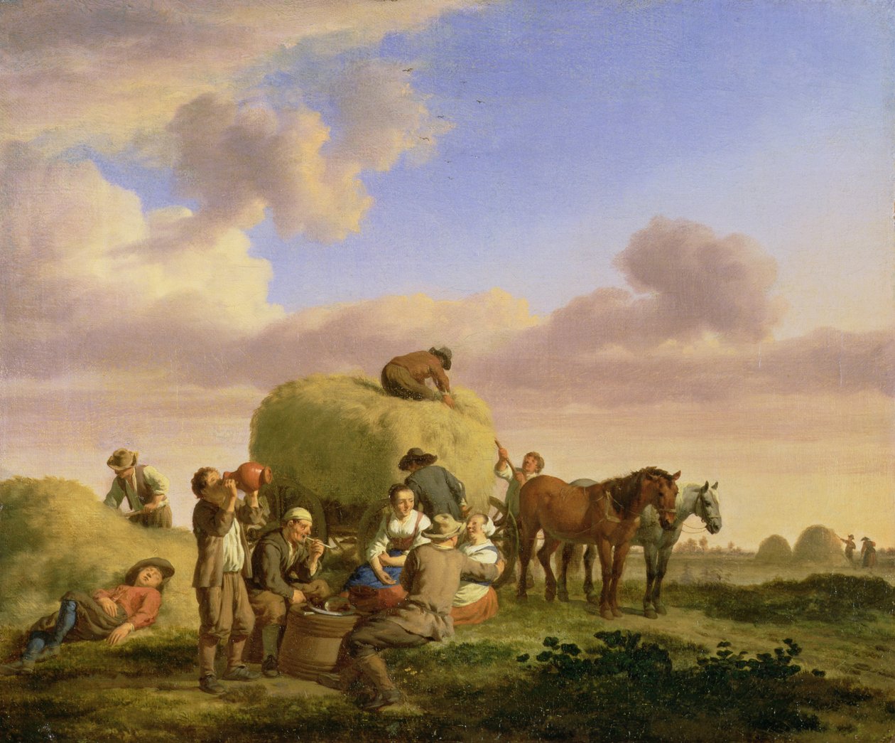 Szénakészítők pihennek egy mezőn alkotó: Adriaen van de Velde
